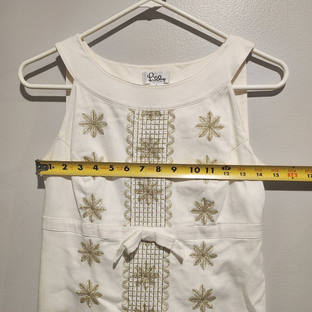 Lilly Pulitzer Ashlyn Sleeveless Shift Dress Resort White Gold Embroidery Size 2 - Picture 4 of 8
